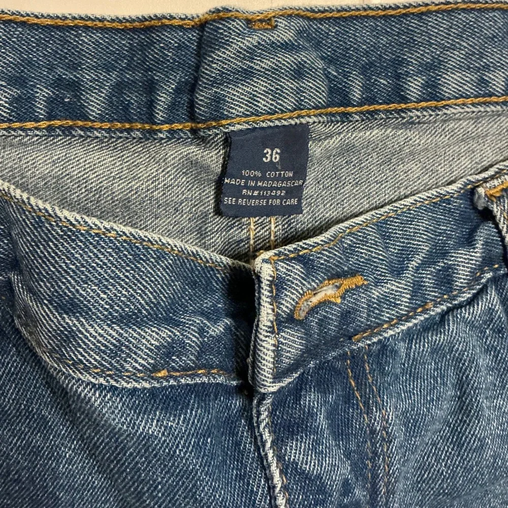 VTG Y2K Baggy Full Blue Mens Denim Jean Shorts Med Wash Relaxed‎ Fit 36 Fits 34